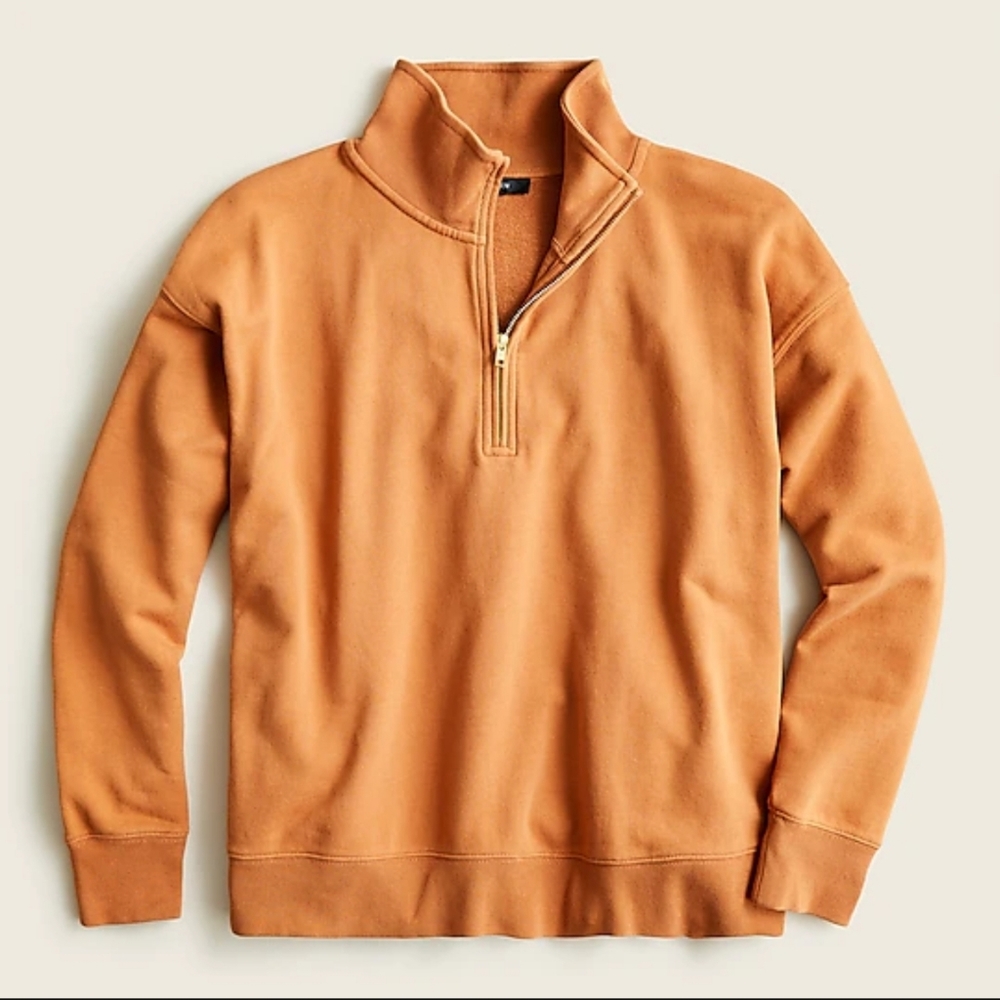 🤎J. Crew University Terry Half-Zip Pullover Sweatshirt Adobe Clay NWT $139 XXS